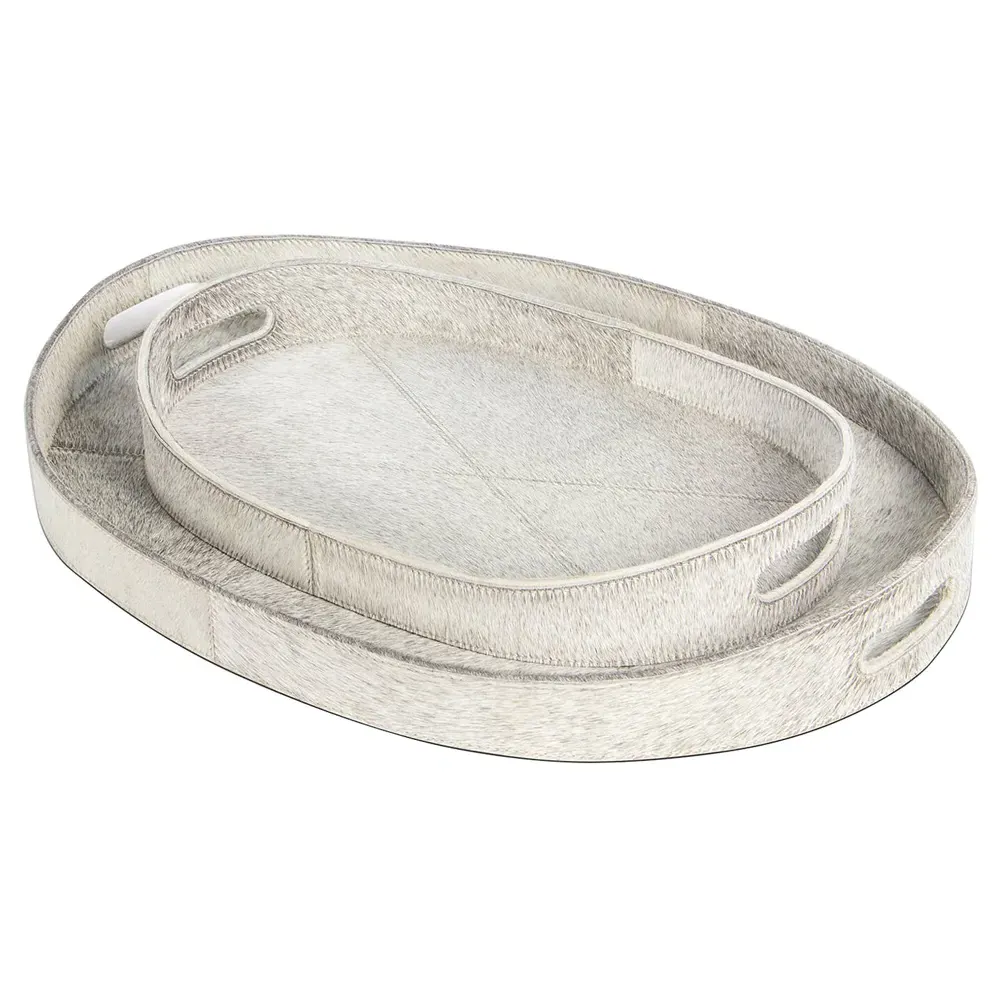 Andres Decorative Tray Set of 2 - Grey, Hair on Hide image