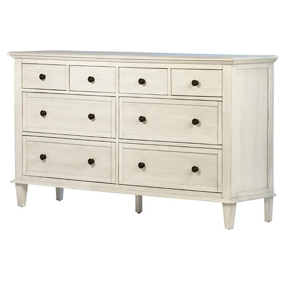 Andrew 8 Drawer Double Dresser - White, Acacia Wood