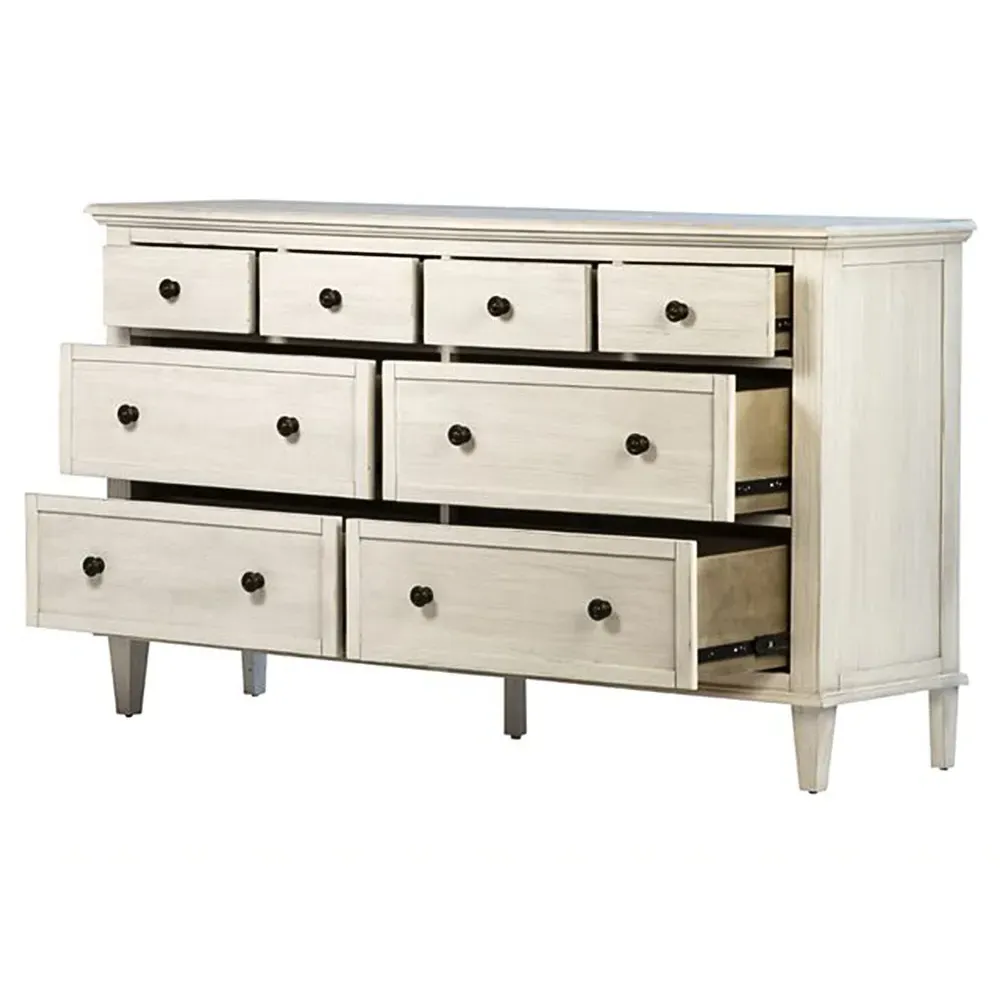 Andrew 8 Drawer Double Dresser - White, Acacia Wood