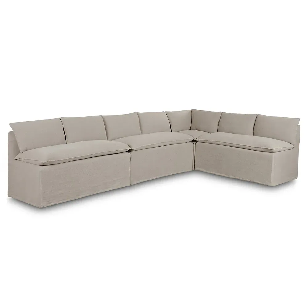 Andrew Slipcovered Dining Banquette - Grey, Linen