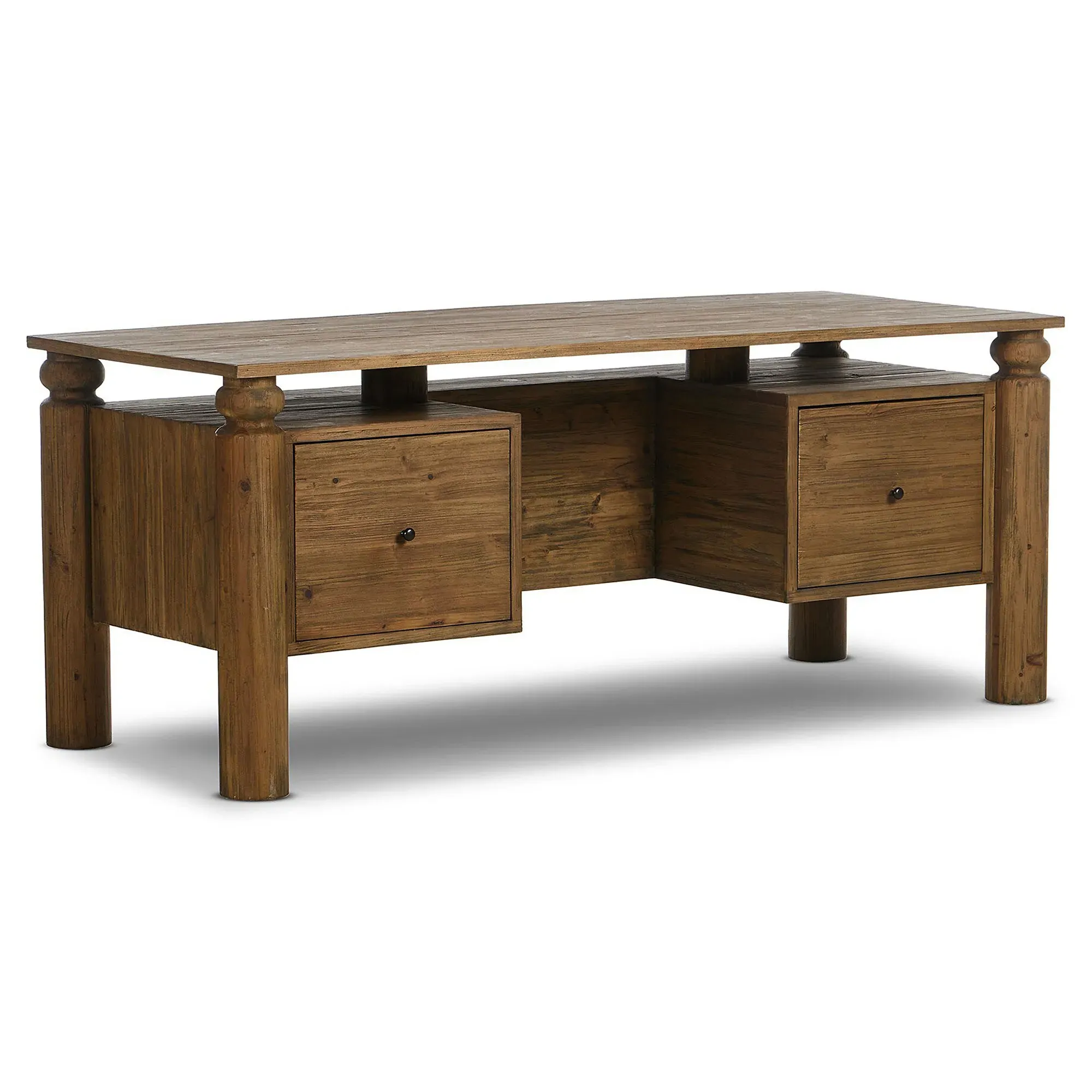 Anelie Reclaimed Pine Wood Desk with Storage - Light Brown