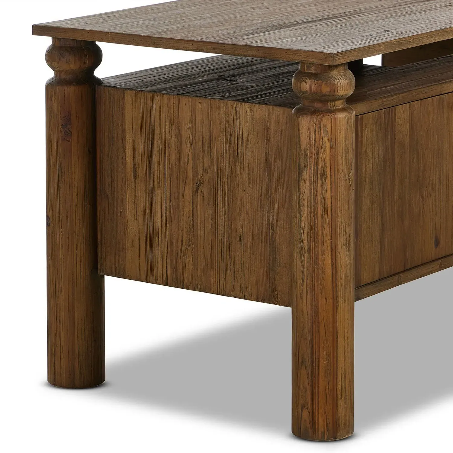 Anelie Reclaimed Pine Wood Desk with Storage - Light Brown