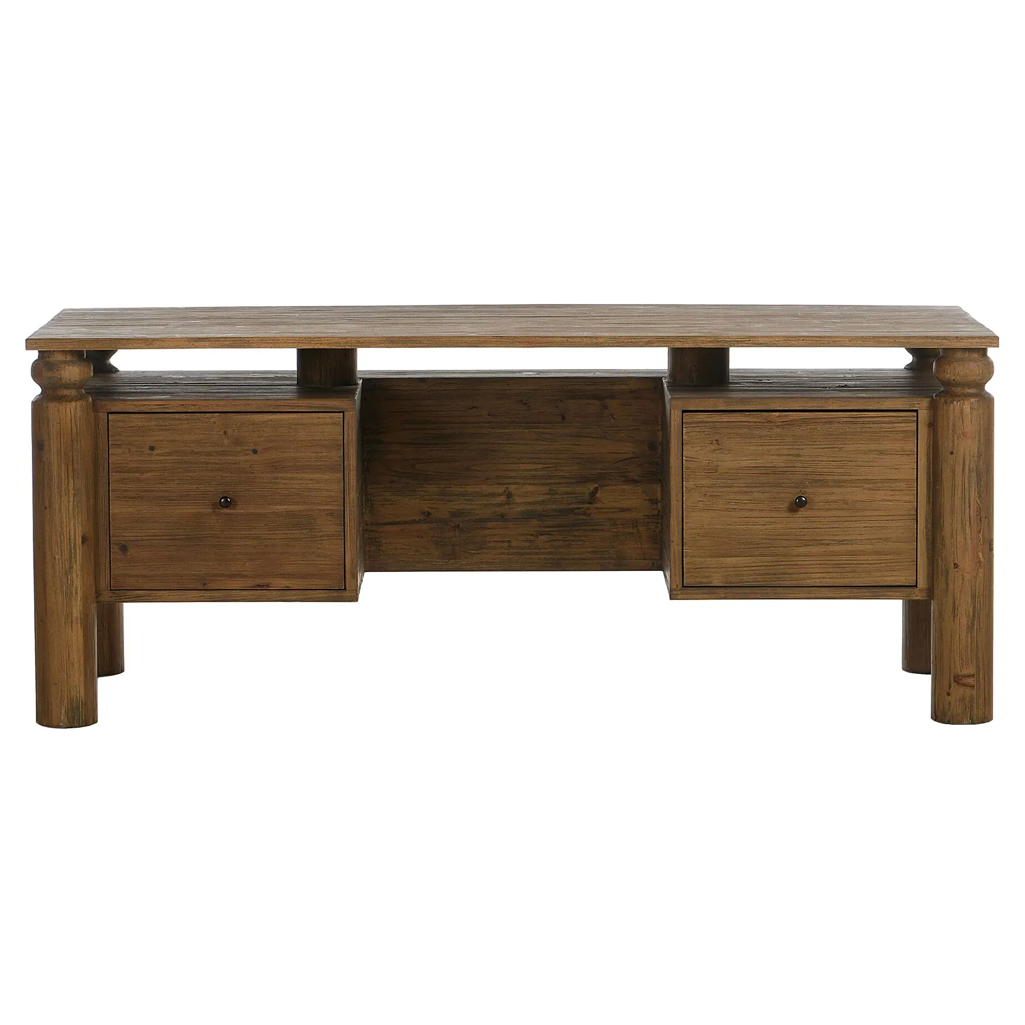 Anelie Reclaimed Pine Wood Desk with Storage - Light Brown image
