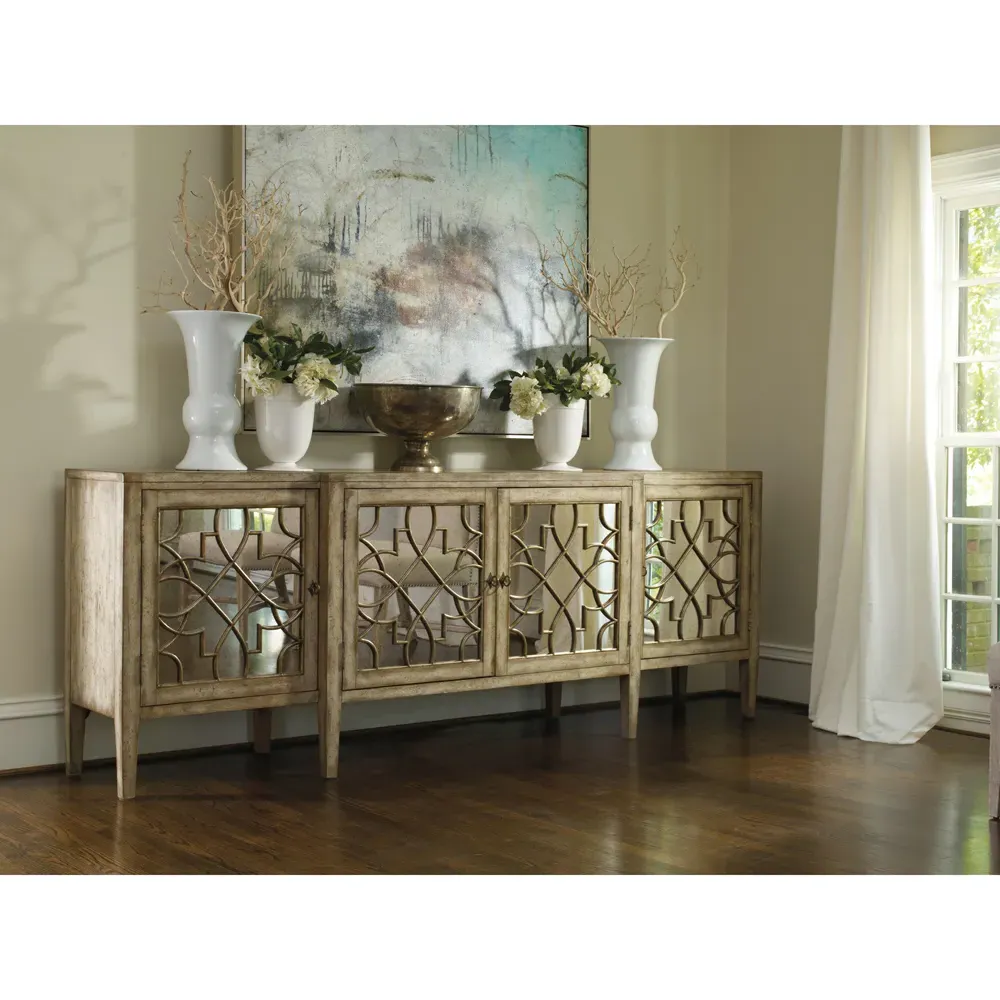 Angelique Oak Wood Sideboard with Mirror Doors - Brown