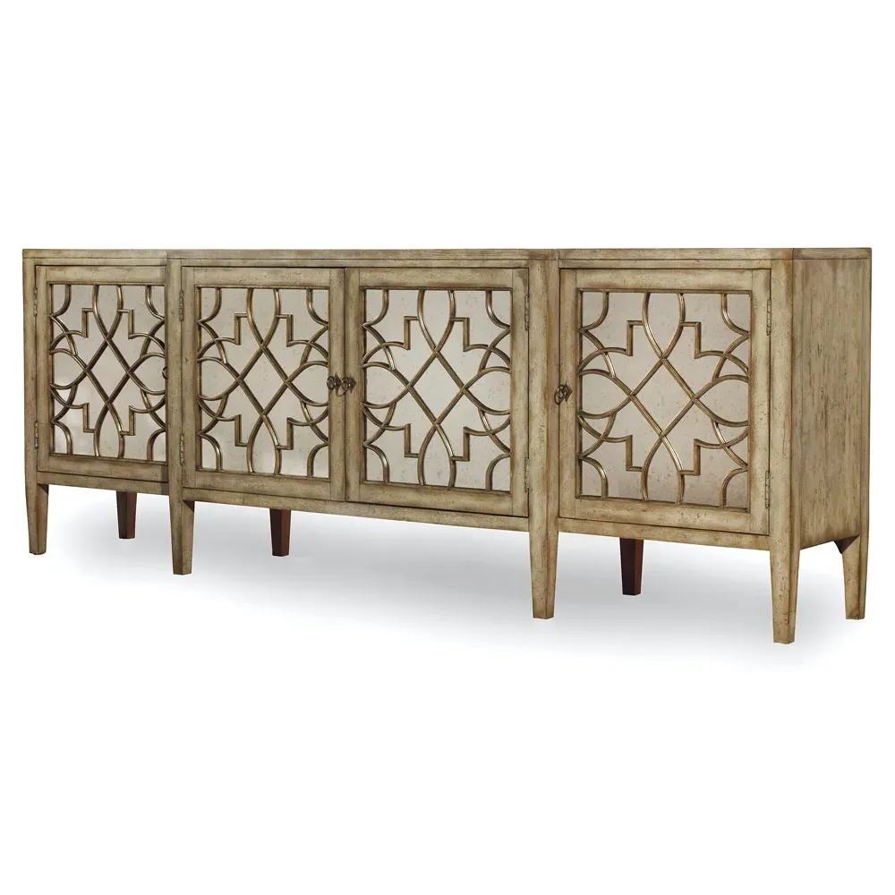 Angelique Oak Wood Sideboard with Mirror Doors - Brown