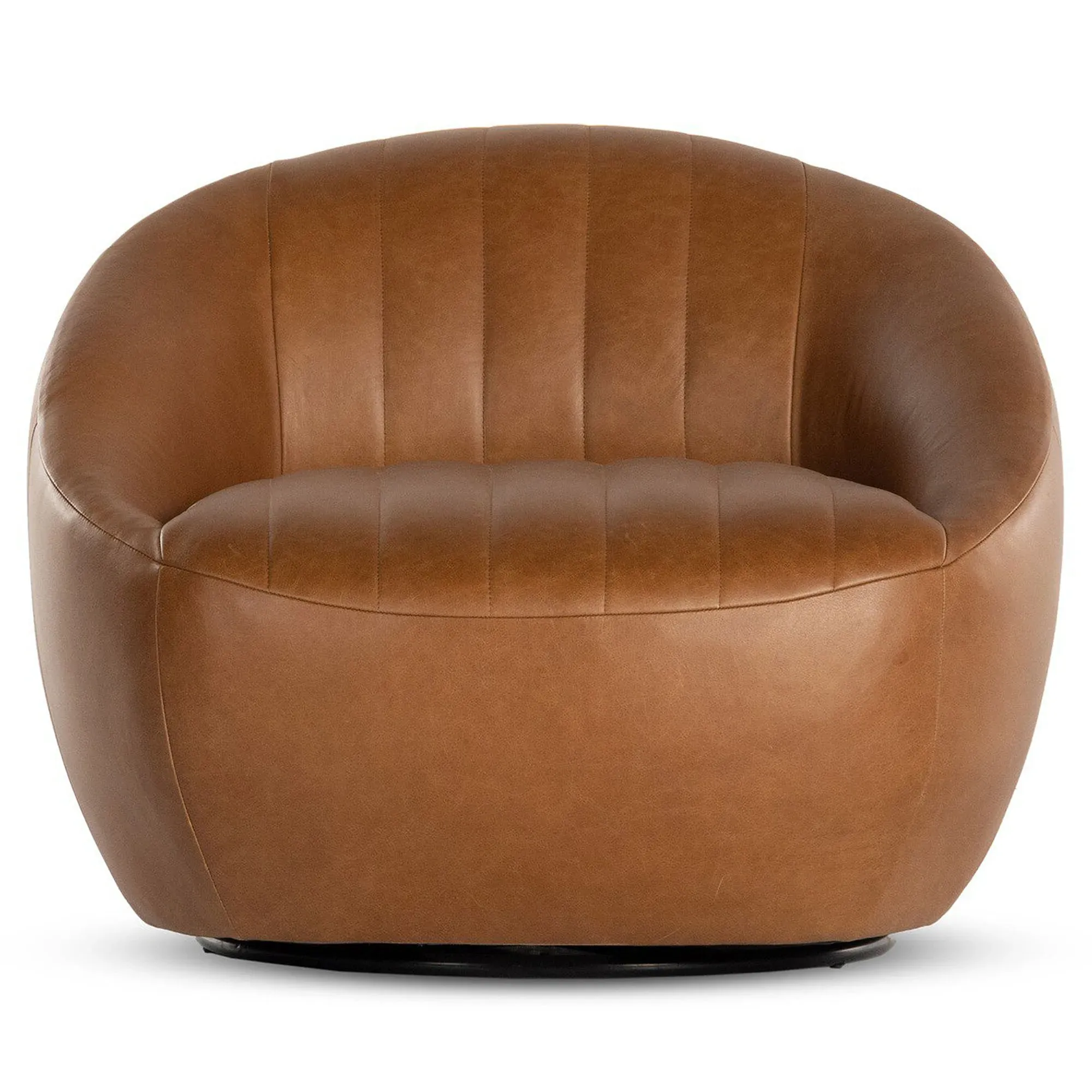 Anica Barrel Swivel Chair - Sienna Brown, Leather