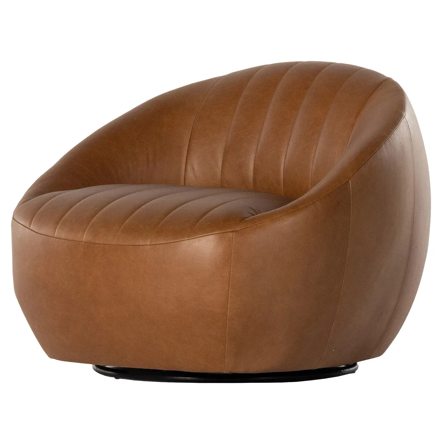 Anica Barrel Swivel Chair - Sienna Brown, Leather image