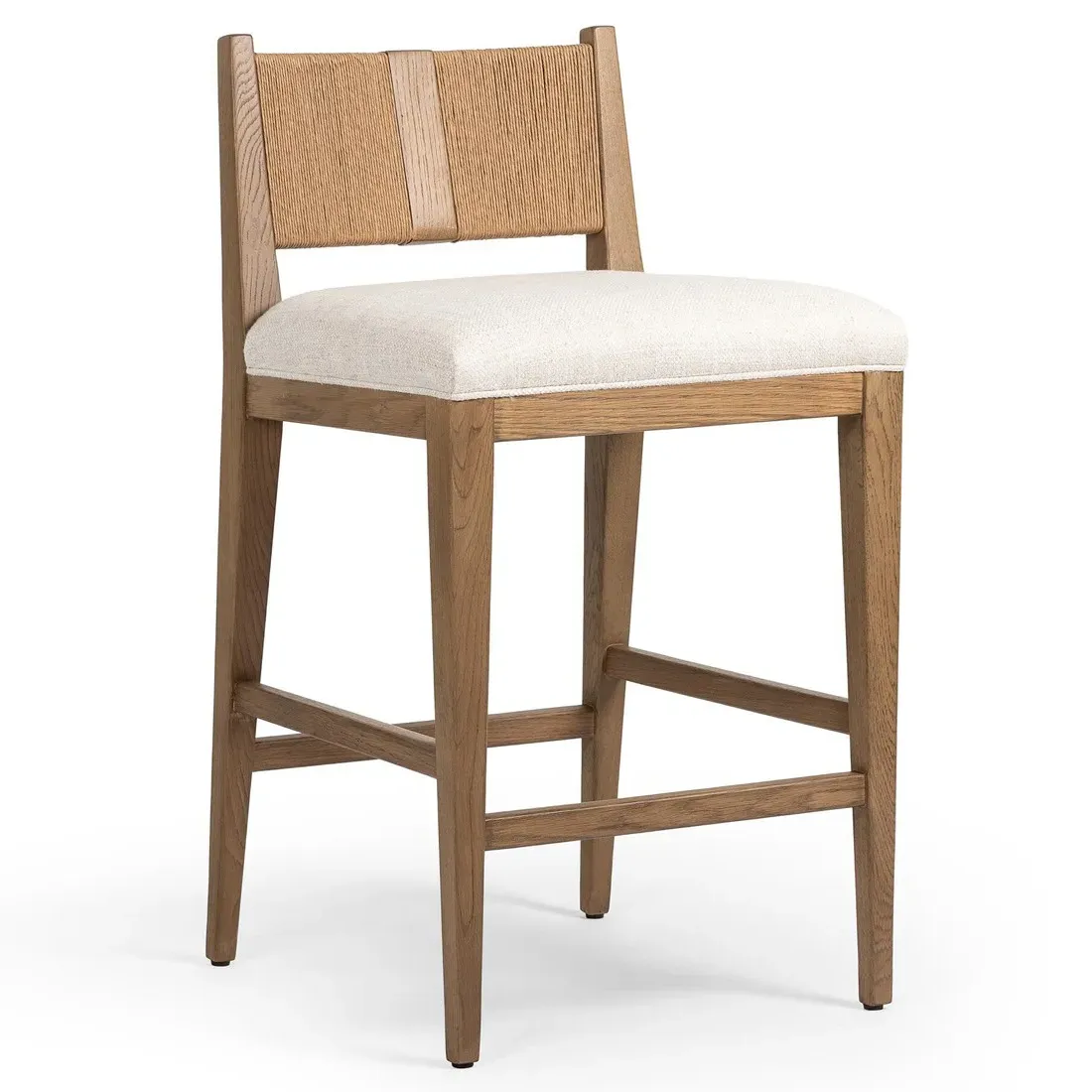 Anika Counter Stool with Paper Cord - Off White, Oak