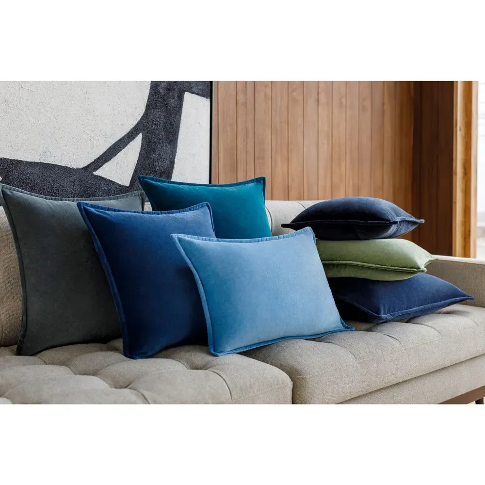 Anika Square Pillow with Down Insert - Blue, Velvet