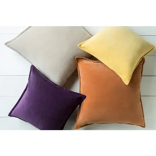 Anika Square Pillow with Down Insert - Light Beige, Velvet