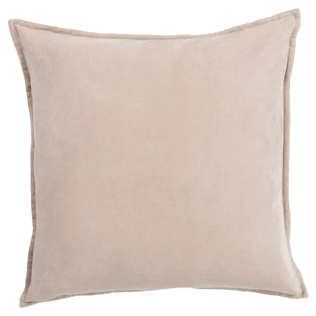 Anika Square Pillow with Down Insert - Light Beige, Velvet