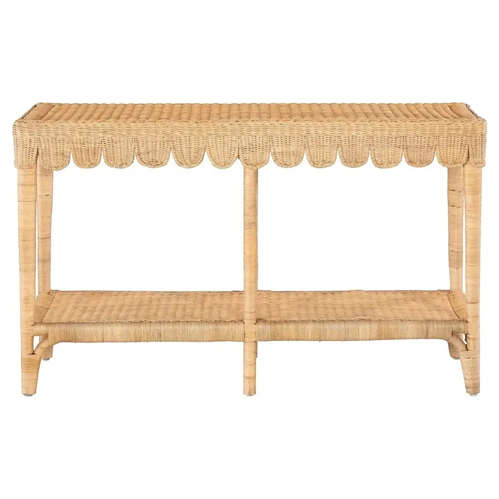 Anissa Rectangular Scalloped Console Table - Brown, Rattan image