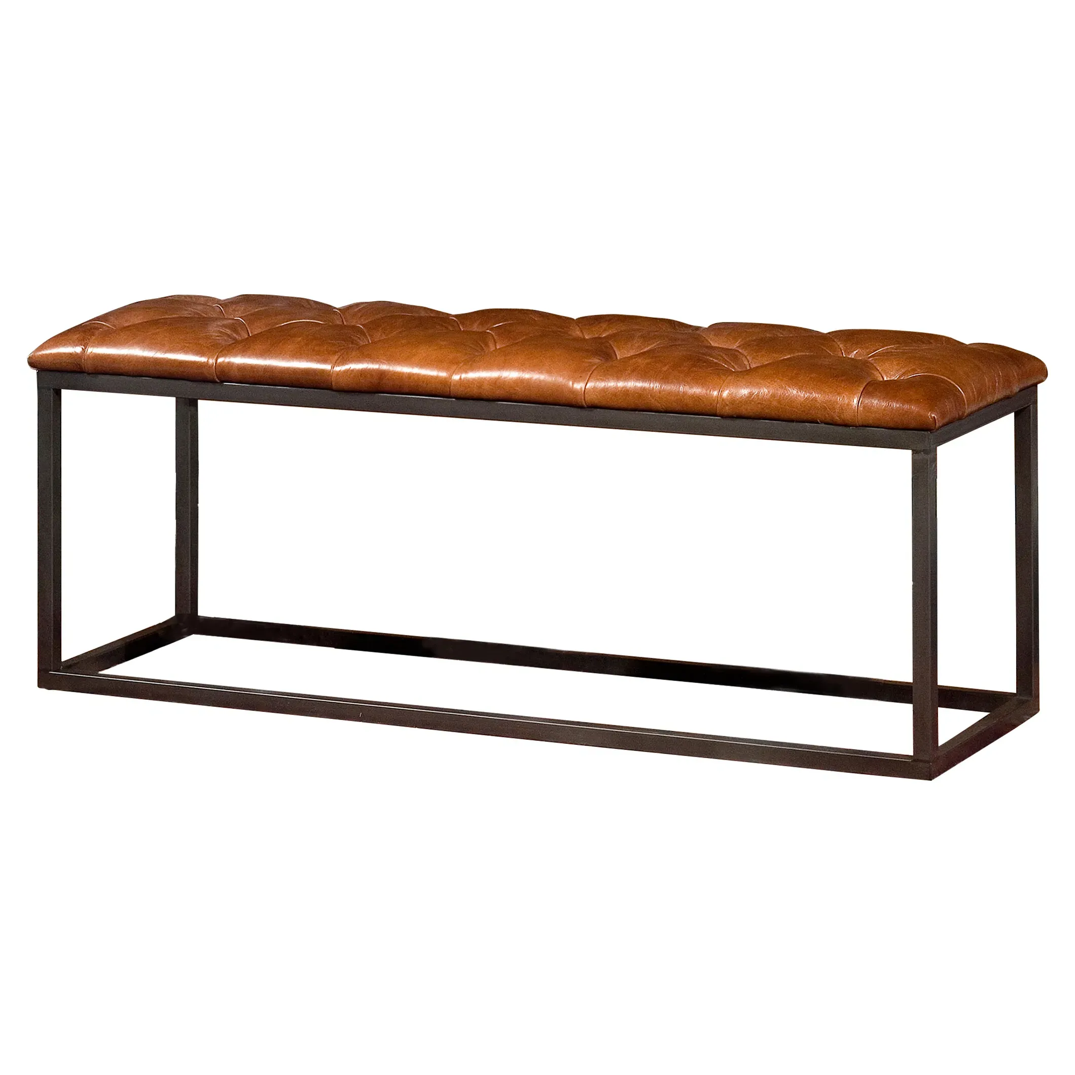 Anna Tufted Metal Bench - Brown, Leather image