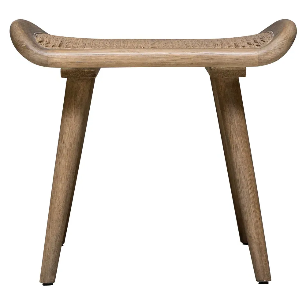 Anna Woven Rattan Stool - Brown, Oak Wood