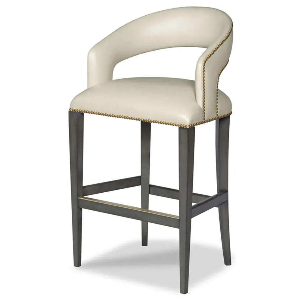 Annabelle Barrel Counter Stool - White, Leather