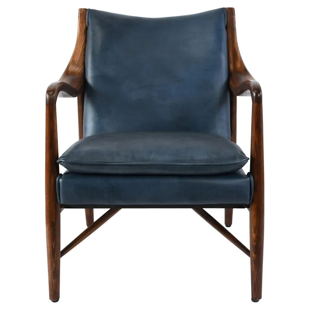 Annah Club Chair - Blue, Leather