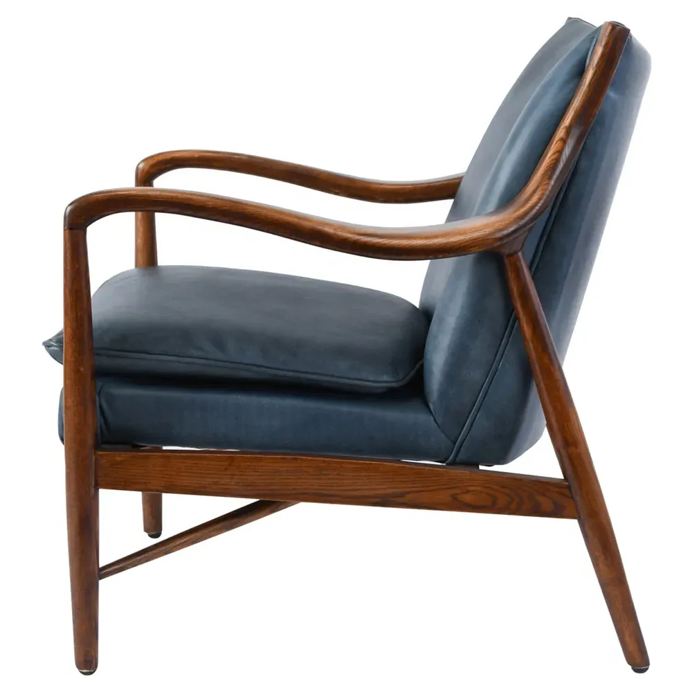 Annah Club Chair - Blue, Leather