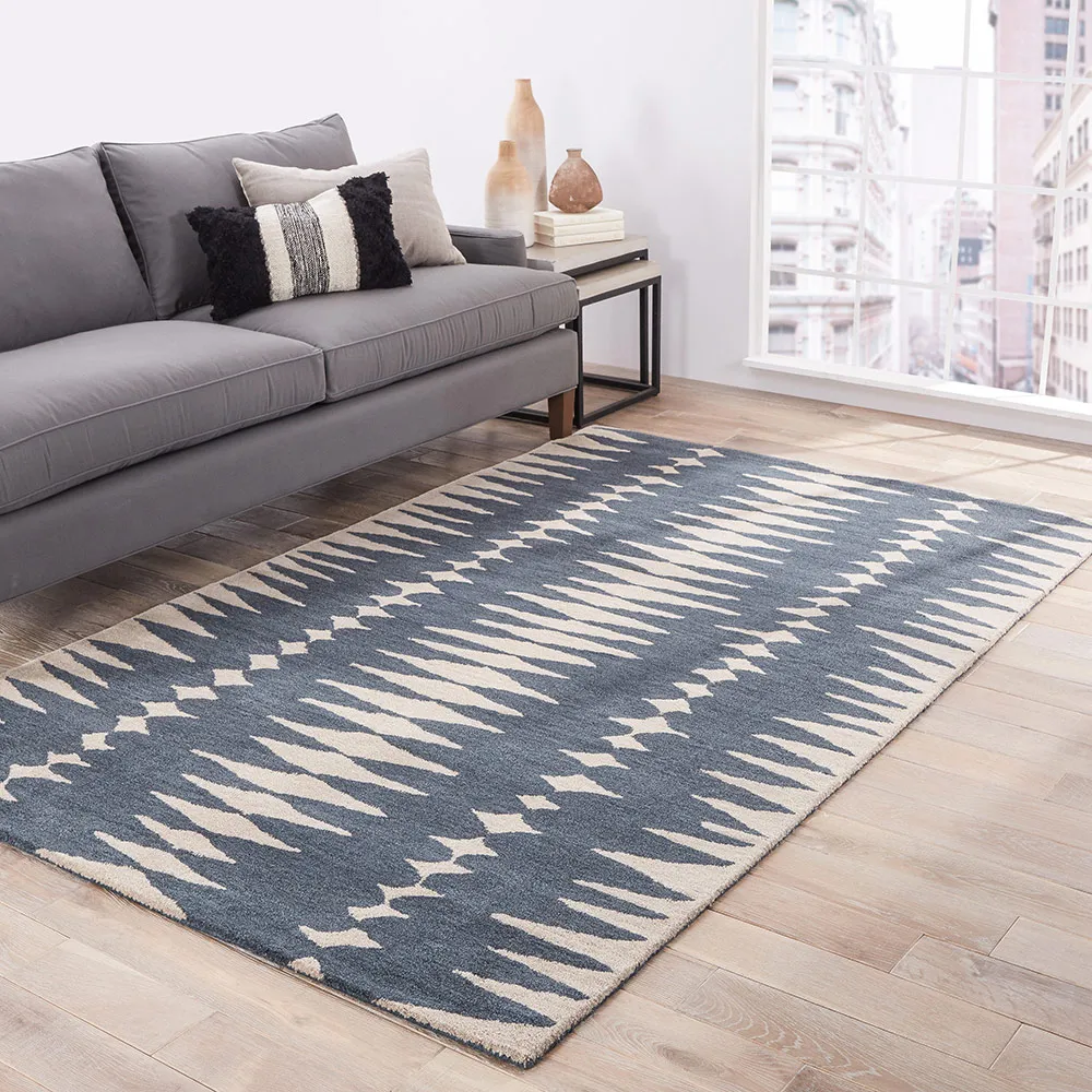 Annalise Geometric Patterned Rug - Blue, Wool