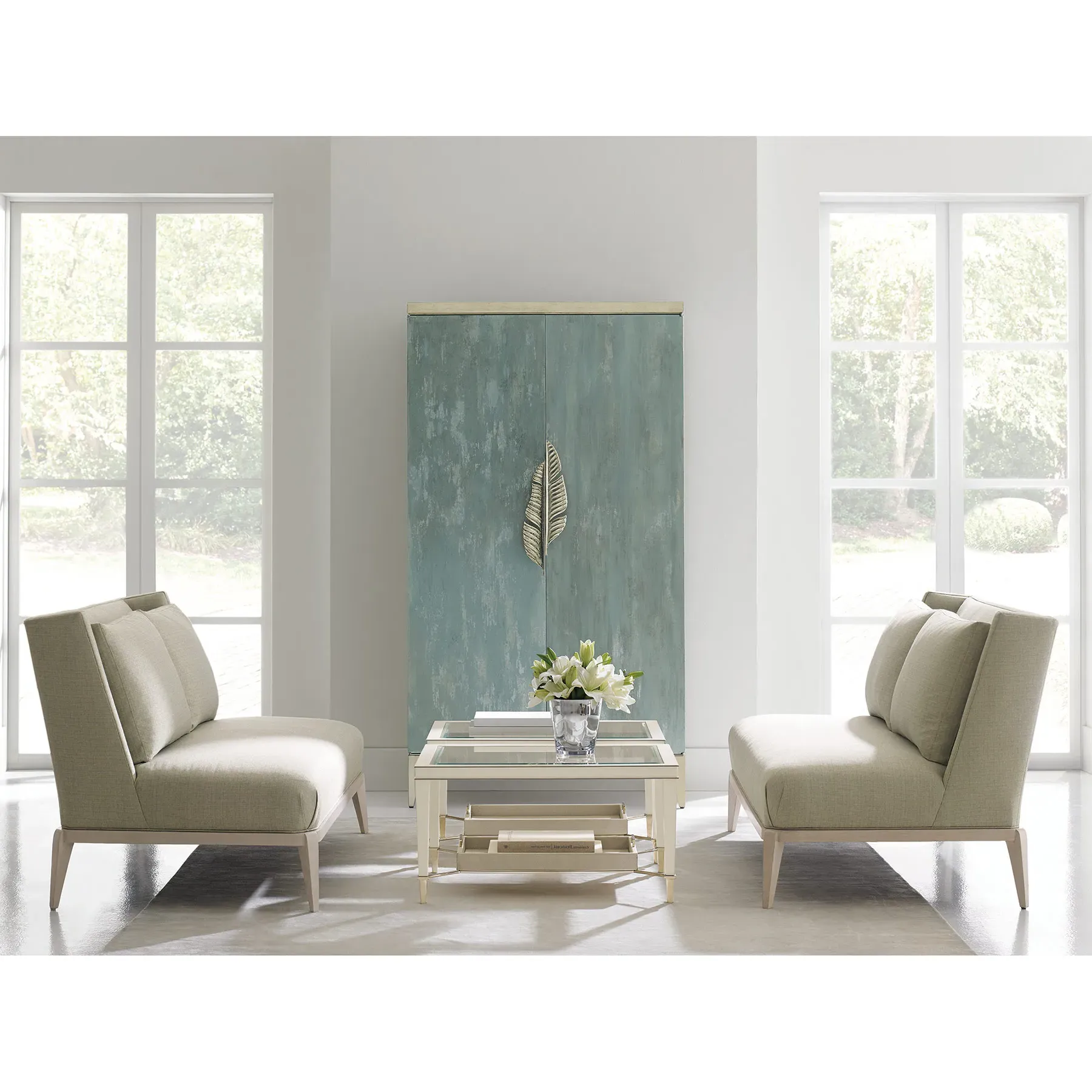 Annalise Secretary Desk with Storage - Blue, Pine