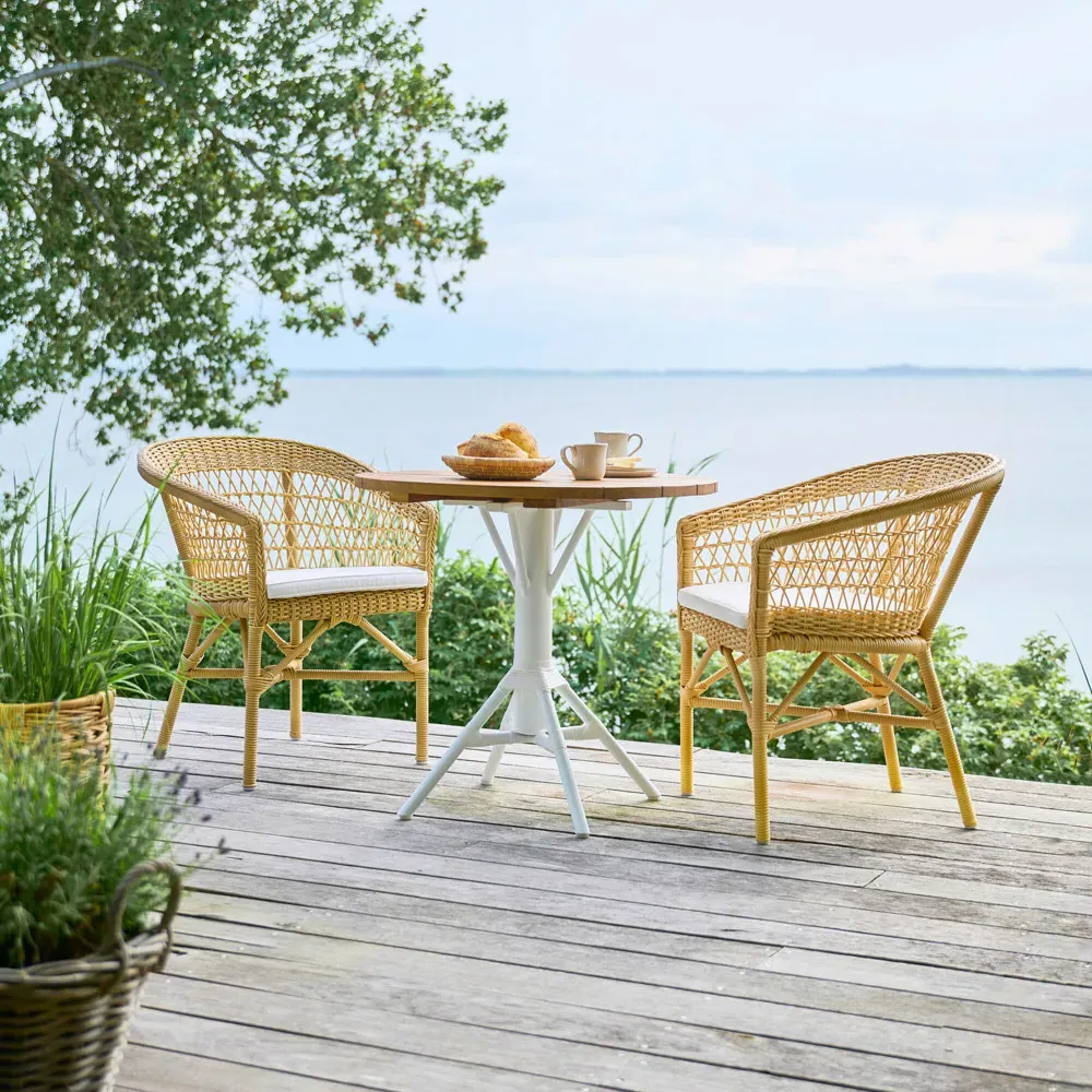 Anne Rattan Outdoor Dining Arm Chair with Cushion - White