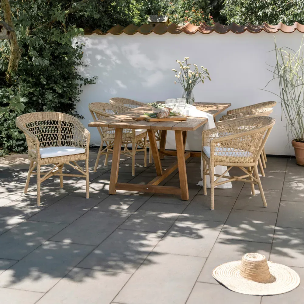 Anne Rattan Outdoor Dining Arm Chair with Cushion - White