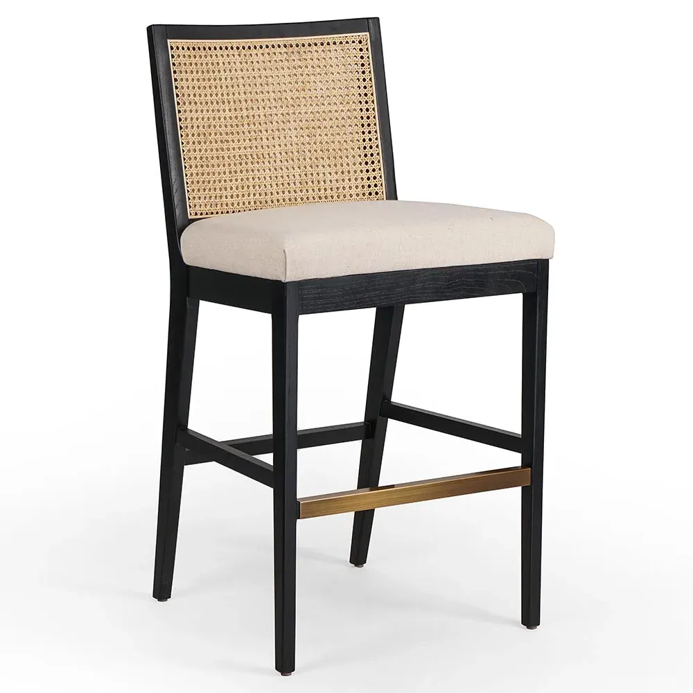 Annette Bar Stool with Cane Inlay - Black, Nettlewood