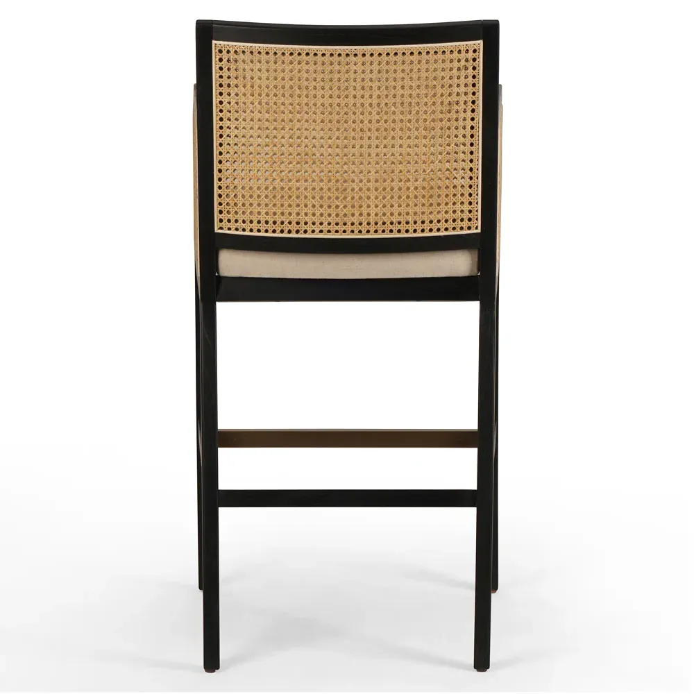 Annette Bar Stool with Cane Inlay - Black, Wood