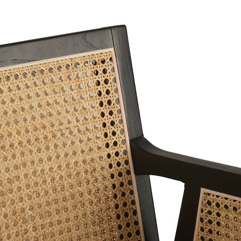 Annette Bar Stool with Cane Inlay - Black, Wood