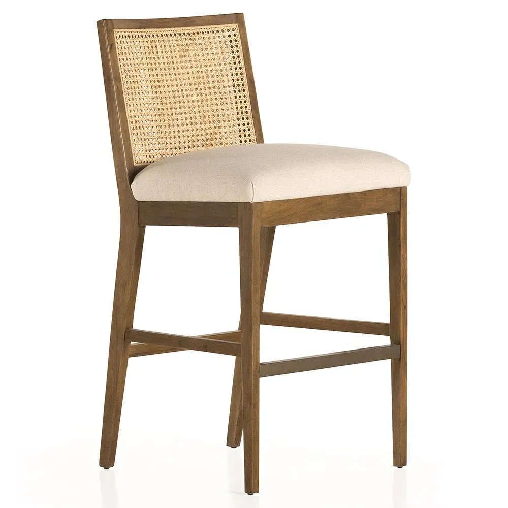 Annette Bar Stool with Cane Inlay - Brown, Parawood