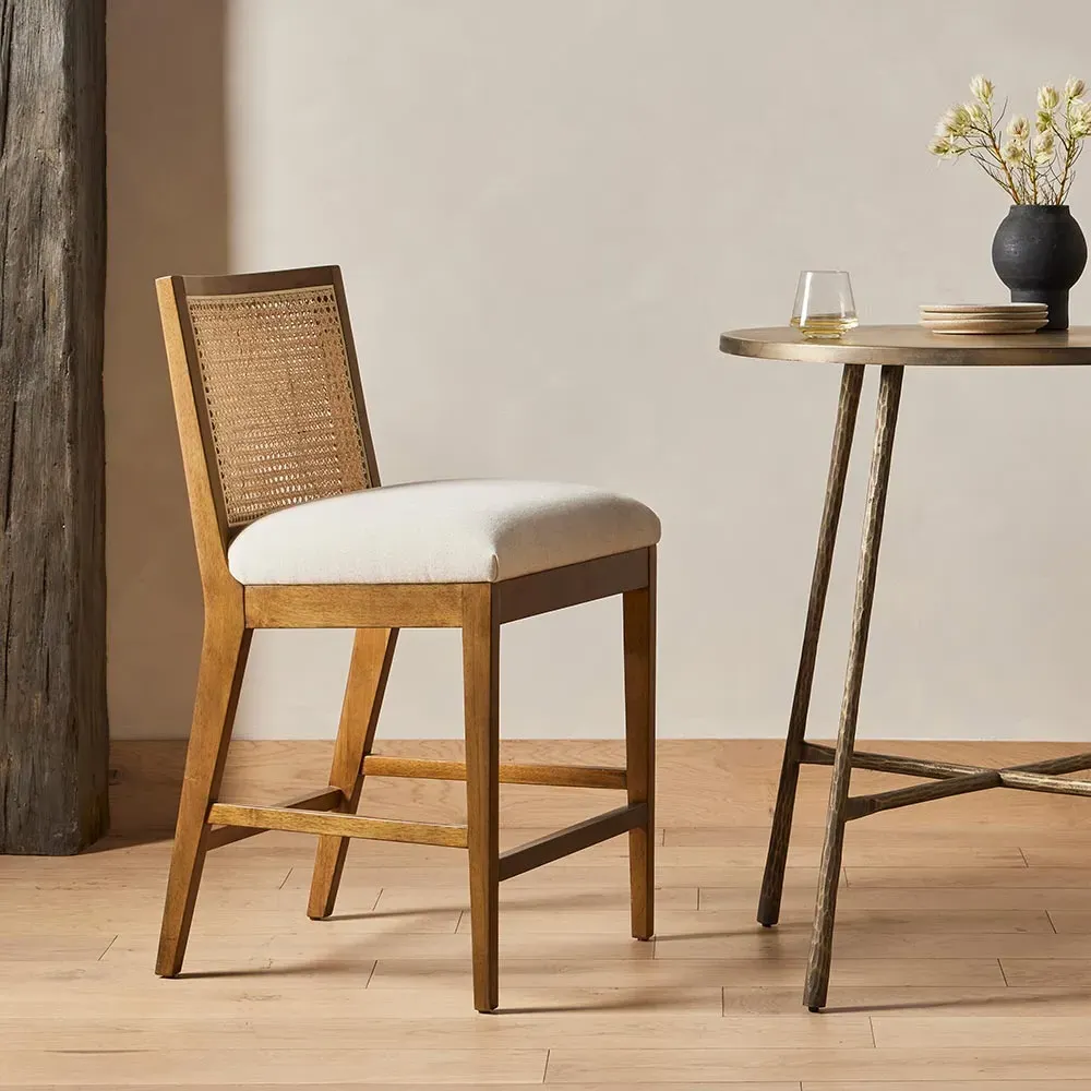 Annette Bar Stool with Cane Inlay - Brown, Parawood