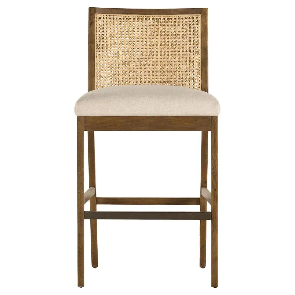 Annette Bar Stool with Cane Inlay - Brown, Parawood