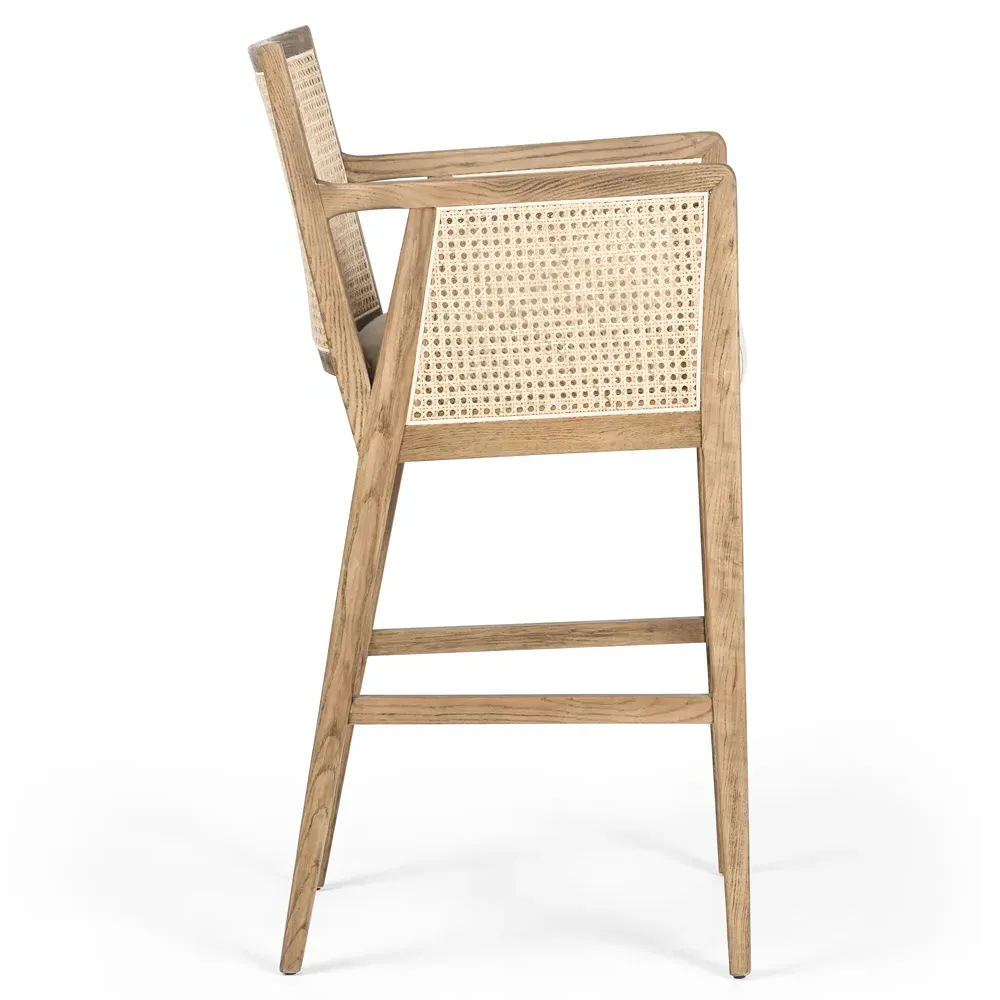 Annette Bar Stool with Cane Inlay - Brown, Wood