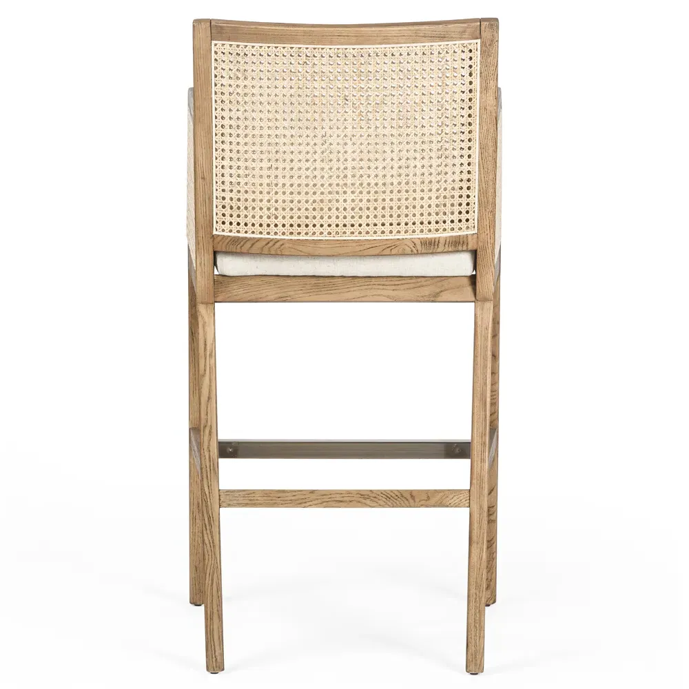 Annette Bar Stool with Cane Inlay - Brown, Wood