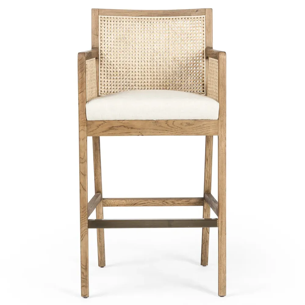 Annette Bar Stool with Cane Inlay - Brown, Wood image