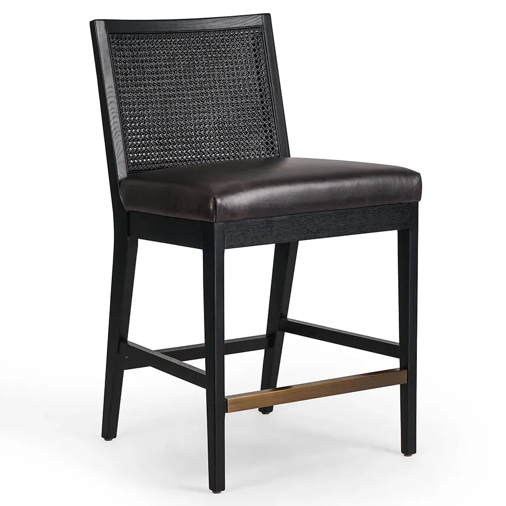 Annette Counter Stool - Black, Leather