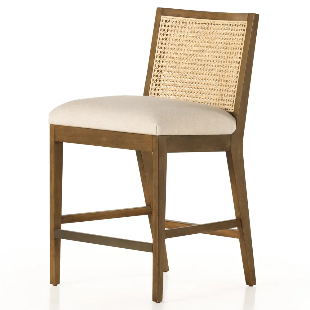 Annette Counter Stool with Cane Inlay - Brown, Parawood