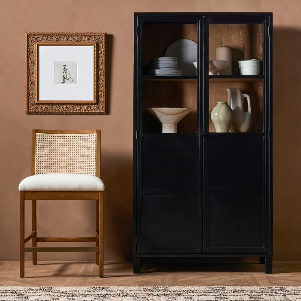 Annette Counter Stool with Cane Inlay - Brown, Parawood