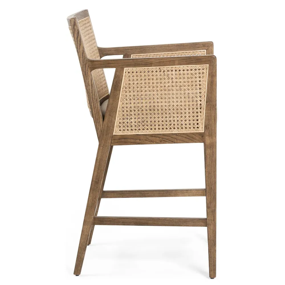 Annette Counter Stool with Cane Inlay - White, Brown Wood