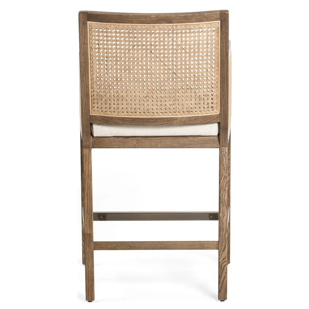 Annette Counter Stool with Cane Inlay - White, Brown Wood