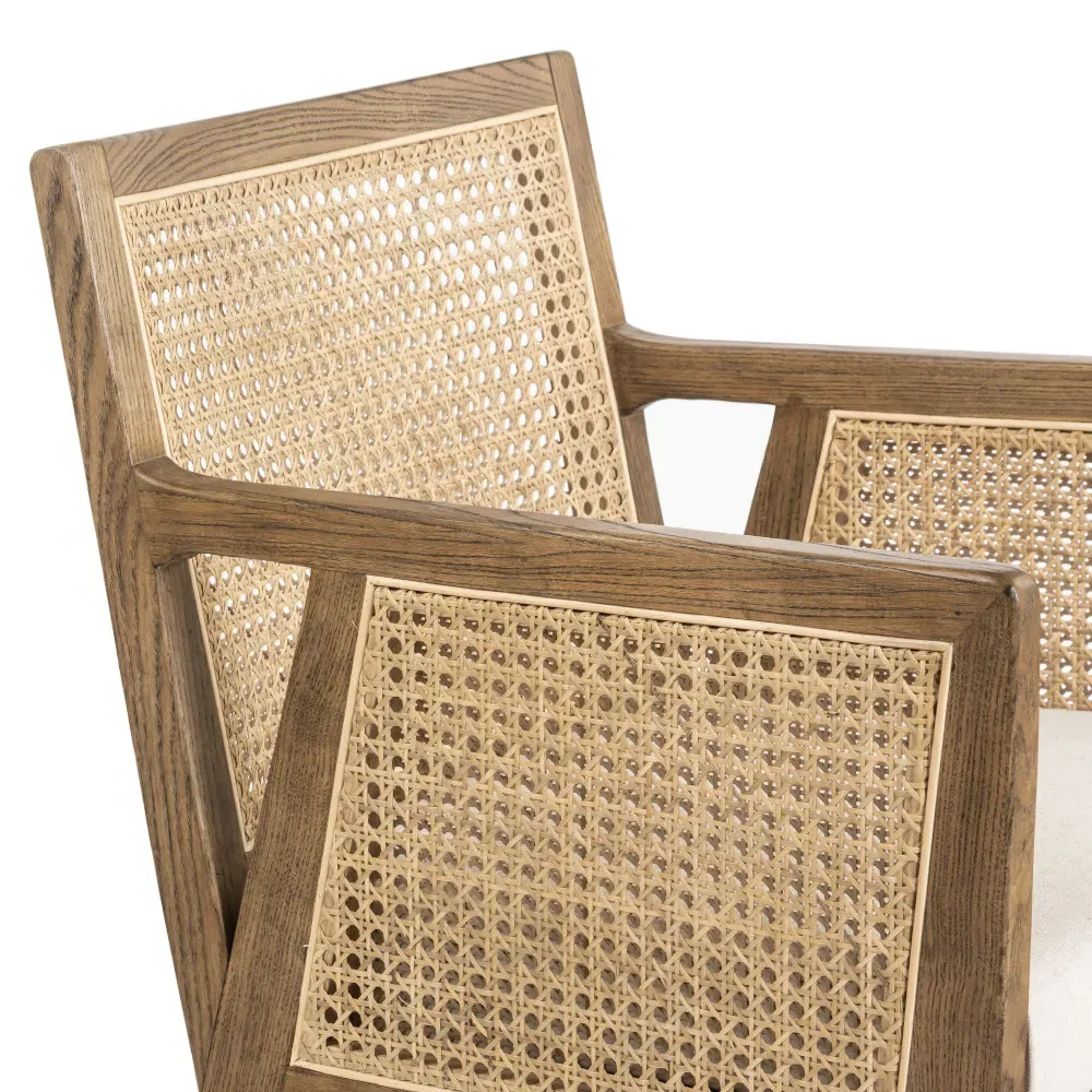 Annette Counter Stool with Cane Inlay - White, Brown Wood