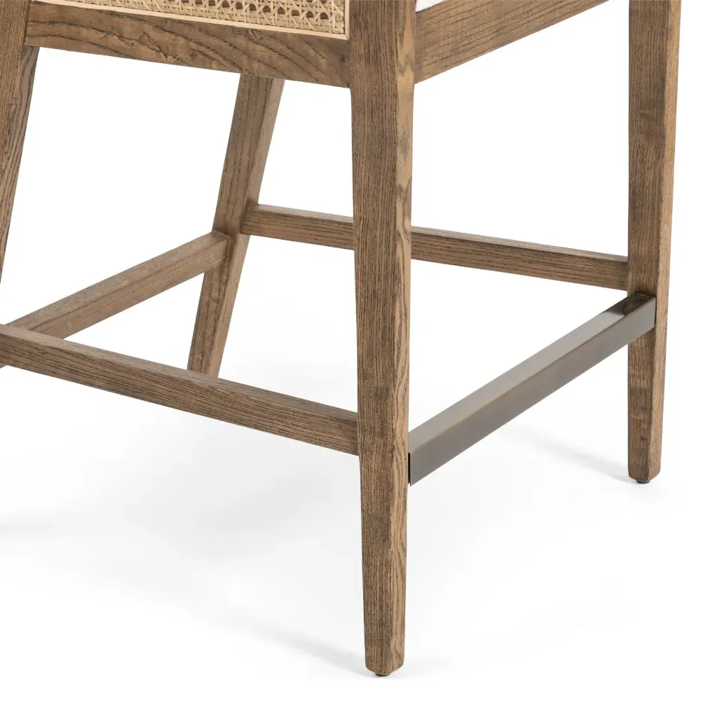 Annette Counter Stool with Cane Inlay - White, Brown Wood