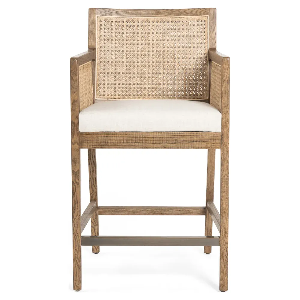 Annette Counter Stool with Cane Inlay - White, Brown Wood image