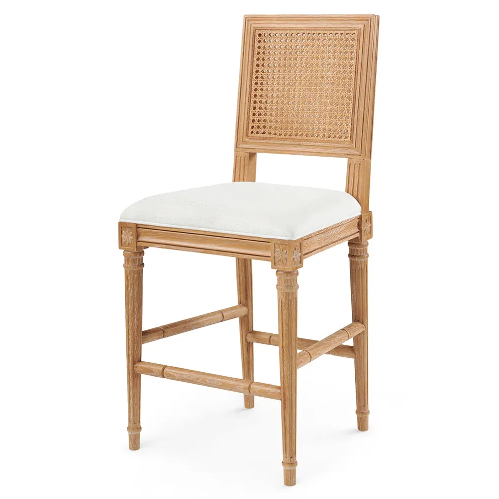 Annette French Counter Stool - Natural Oak, White Linen