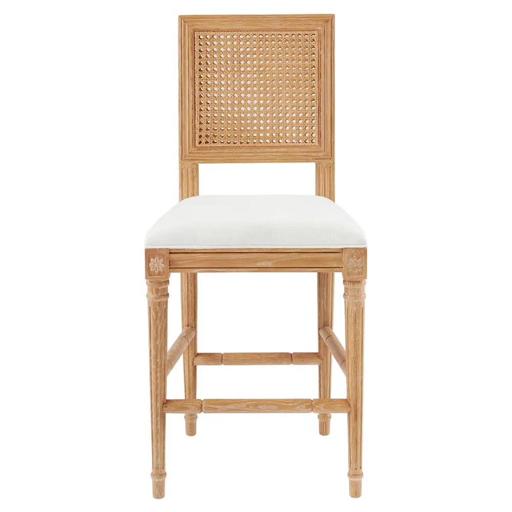 Annette French Counter Stool - Natural Oak, White Linen