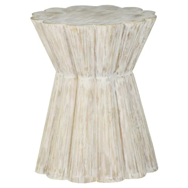 Annie Round Faceted Side Table - Whitewash, Resin