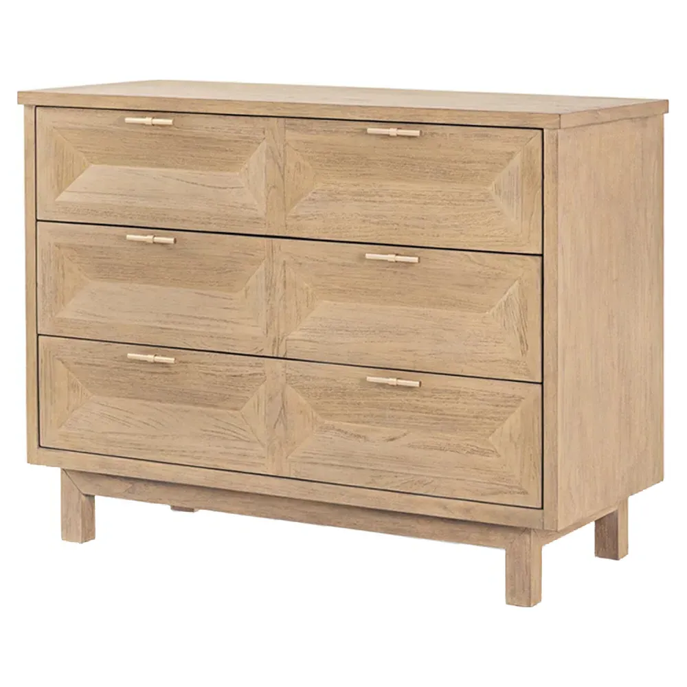 Anthony Bachelor Chest with Brass Pulls - Beige, Teak