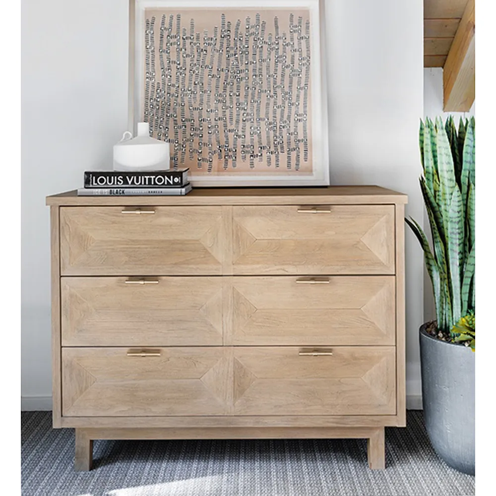 Anthony Bachelor Chest with Brass Pulls - Beige, Teak