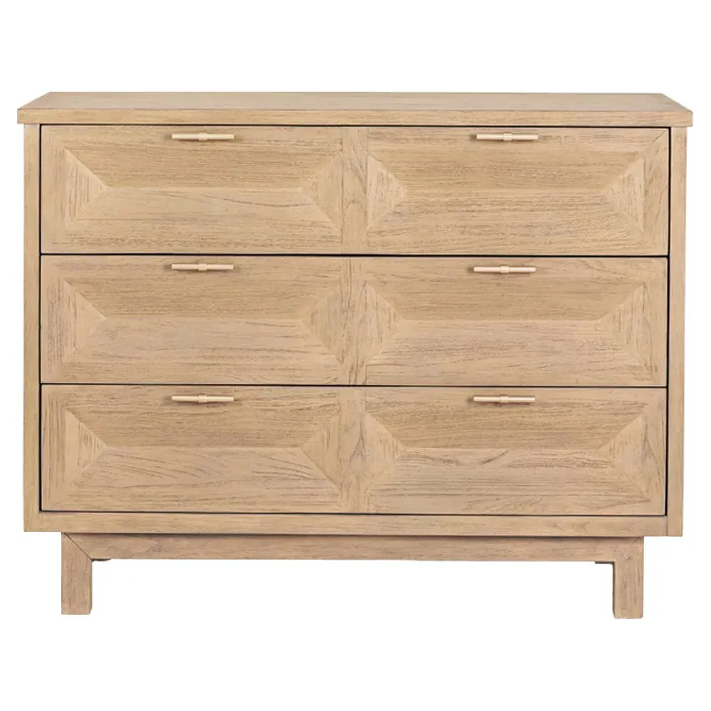 Anthony Bachelor Chest with Brass Pulls - Beige, Teak