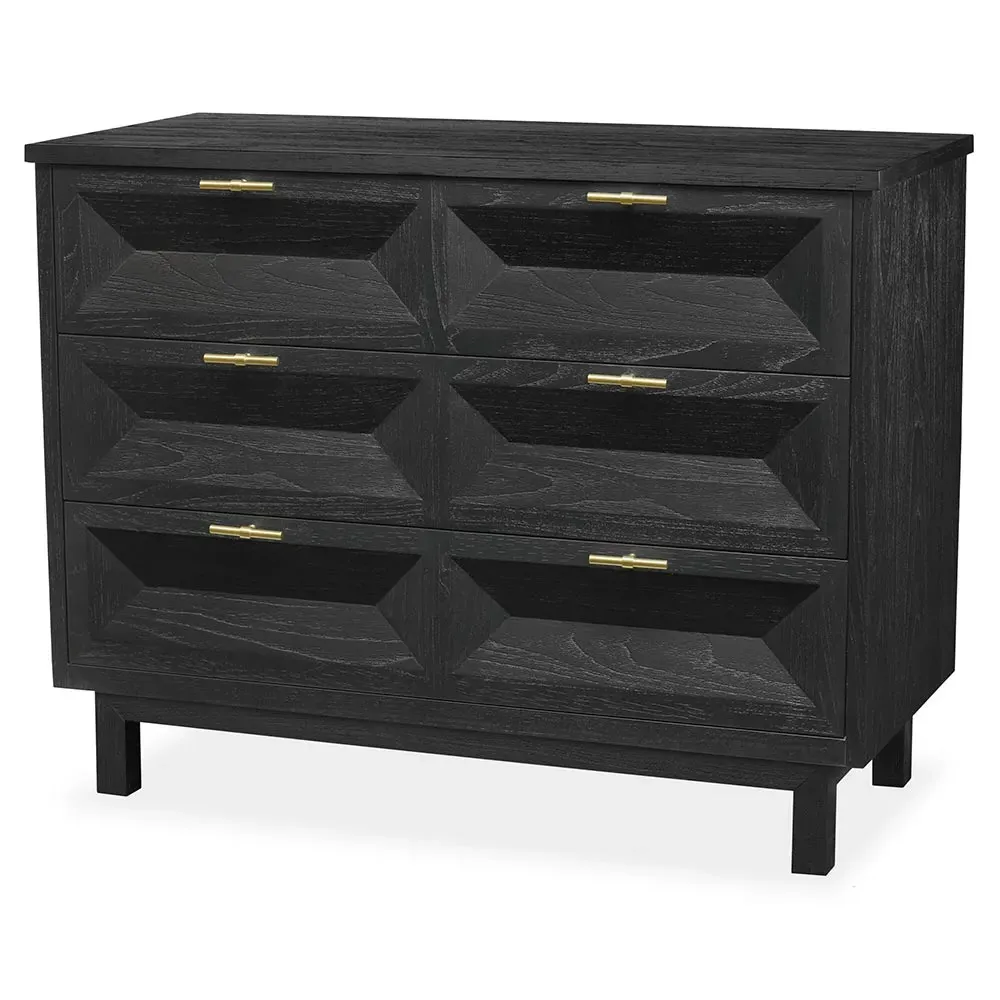 Anthony Bachelor Chest with Brass Pulls - Mink Black, Teak