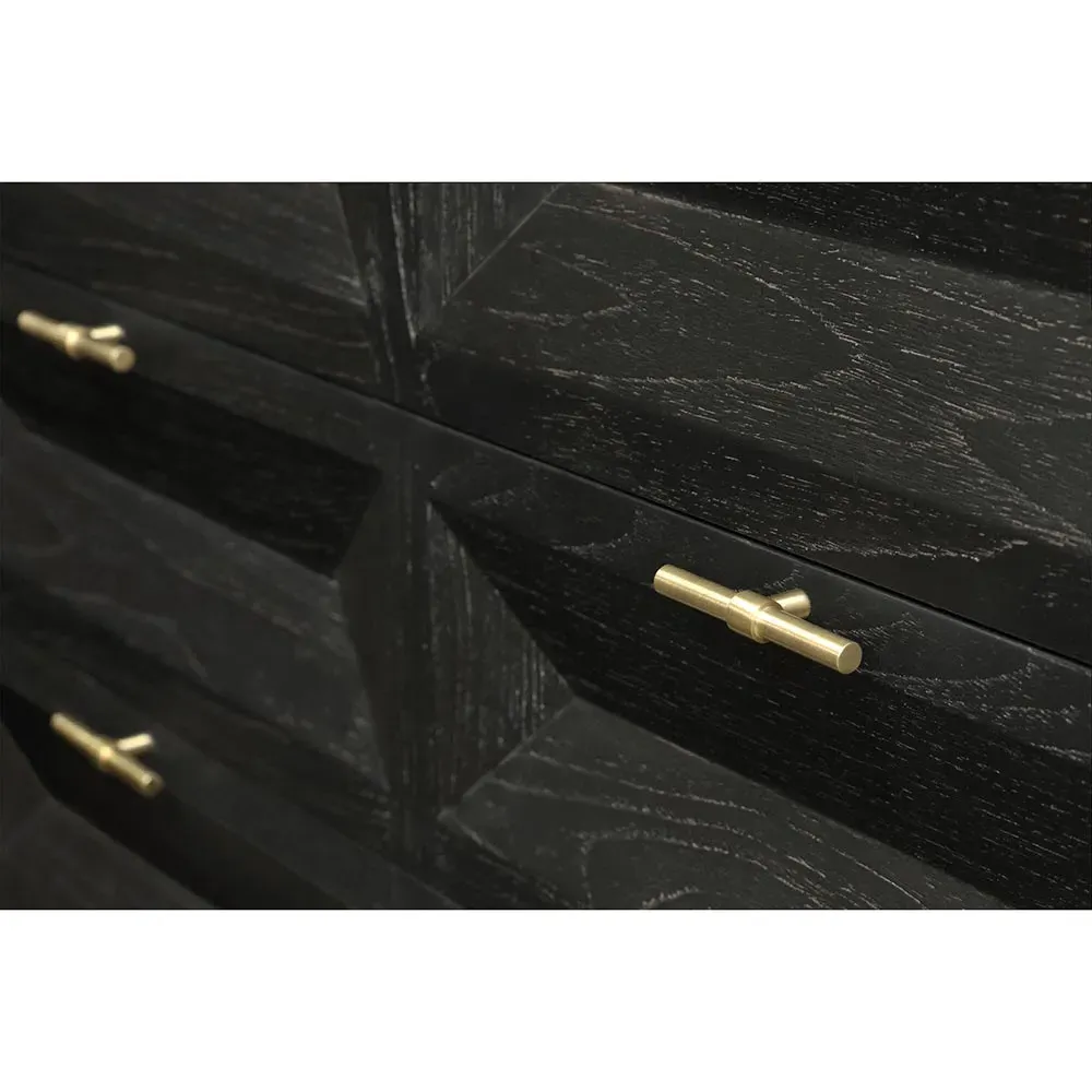 Anthony Bachelor Chest with Brass Pulls - Mink Black, Teak